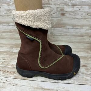 KEEN Dry Potting Soil Brown Suede Sherpa Lined Side Zip Snow Boots Girls Size 6
